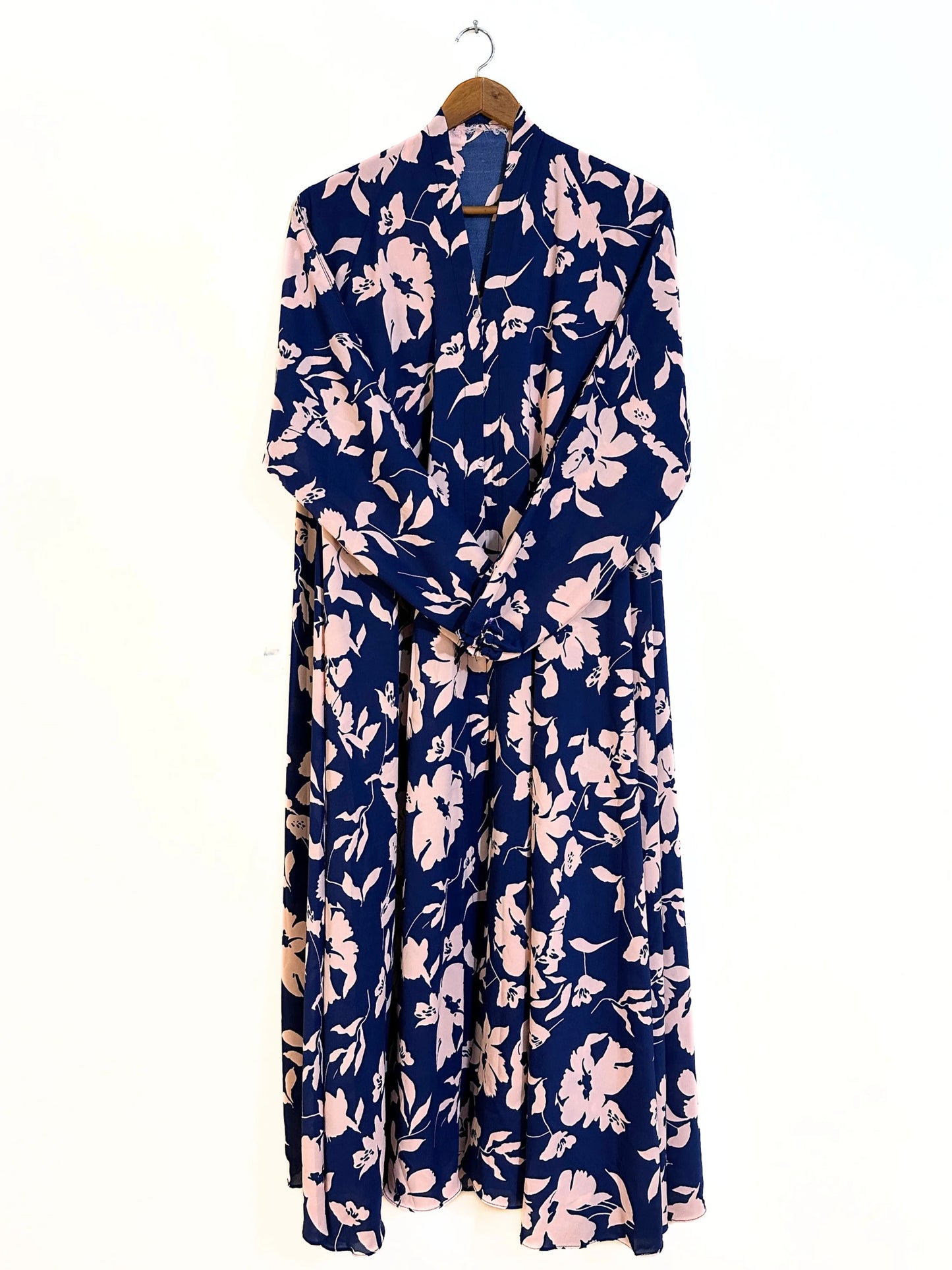 Navy Garden Front Open Long Flair Abaya