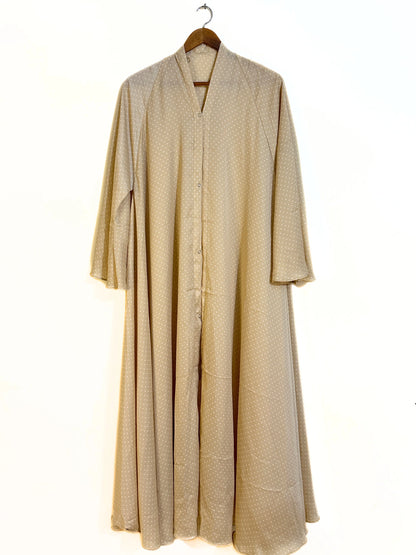 Ivory Dots Front Open Long Flair Crinkle Abaya