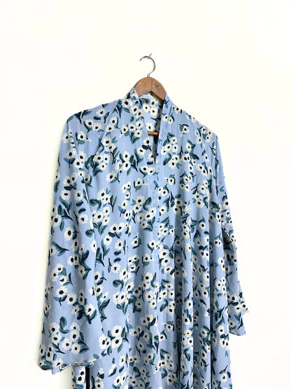 Blue Blossom Front Open Long Flair Abaya