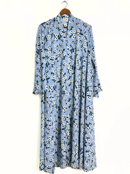 Blue Blossom Front Open Long Flair Abaya