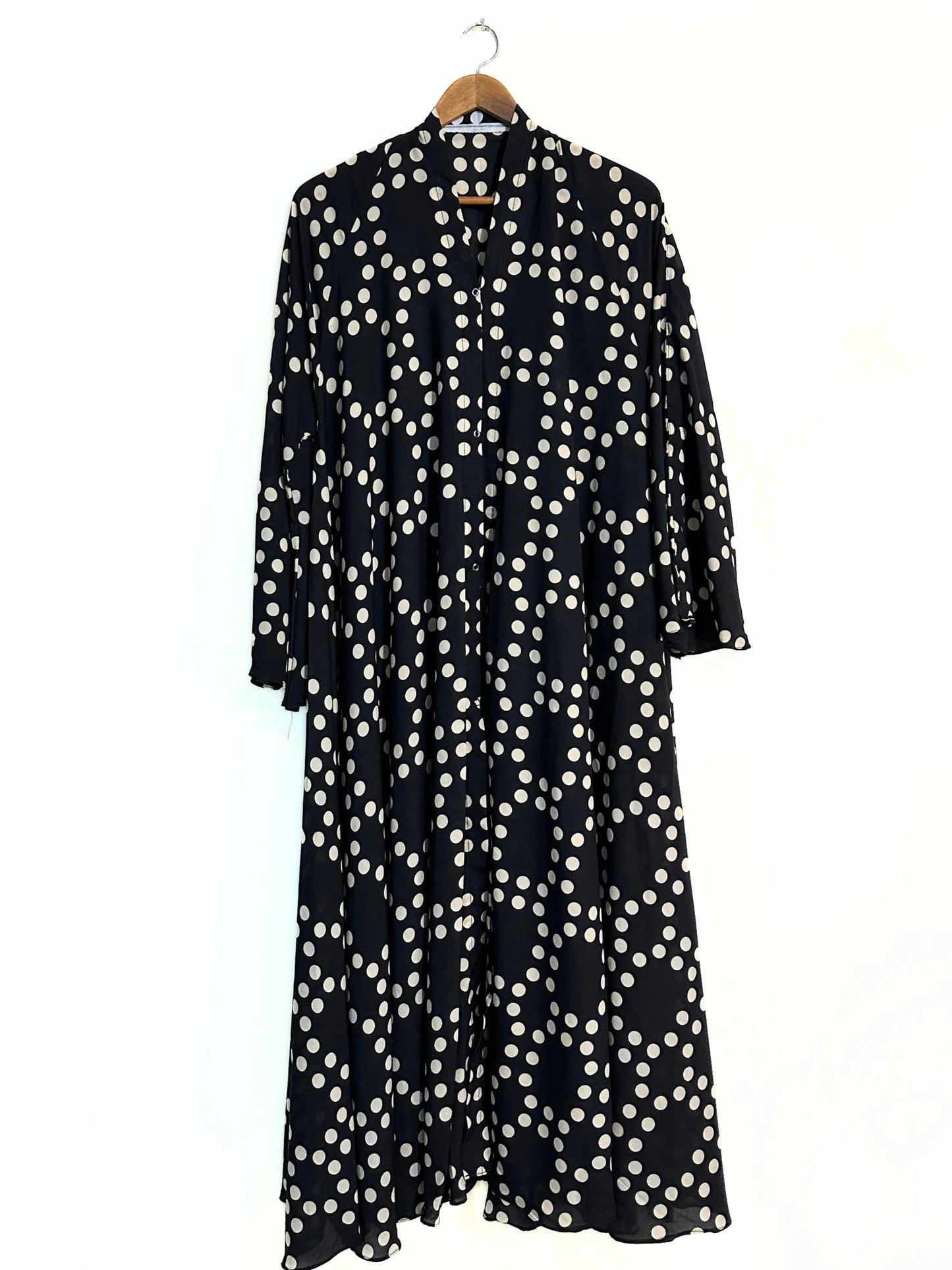 Pearly Dots Front Open Long Flair Abaya