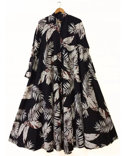 Dark Forest Front Open Long Flared Abaya