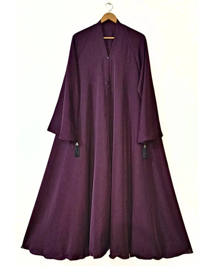 Dark Plum Front Open Long Flair Nidha Abaya