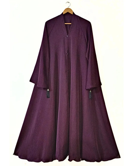 Dark Plum Front Open Long Flair Nidha Abaya