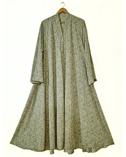 Olive Petals Front Open Long Flaired Abaya