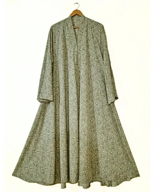 Olive Petals Front Open Long Flaired Abaya