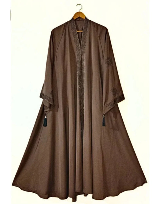 Mocha Front Open Nidha Abaya With Sequins