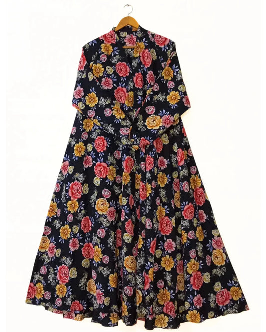 Floral Muse Front Open Long Flaired Abaya