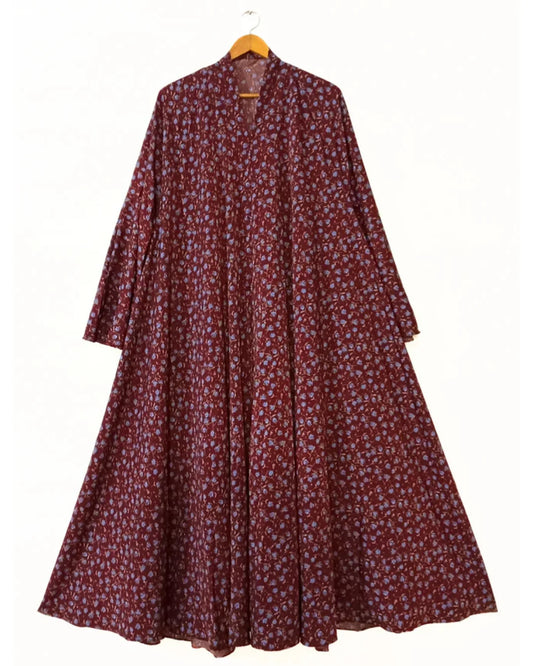 Mulberry Bloom Front Open Long Flaired Abaya