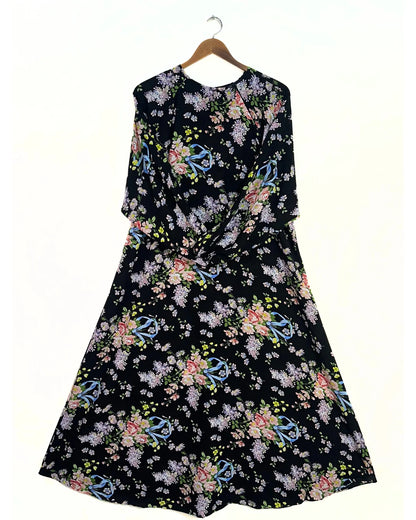 Black Floral Print Maxi Abaya