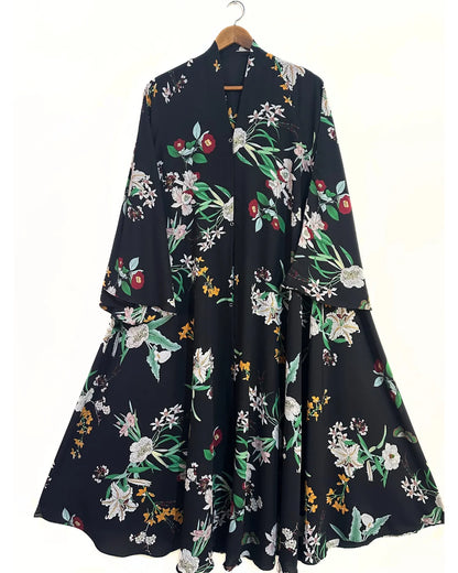 Botanical Garden Front Open Long Flair Abaya