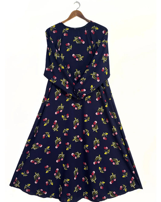 Black Cherry Print Maxi Style Abaya