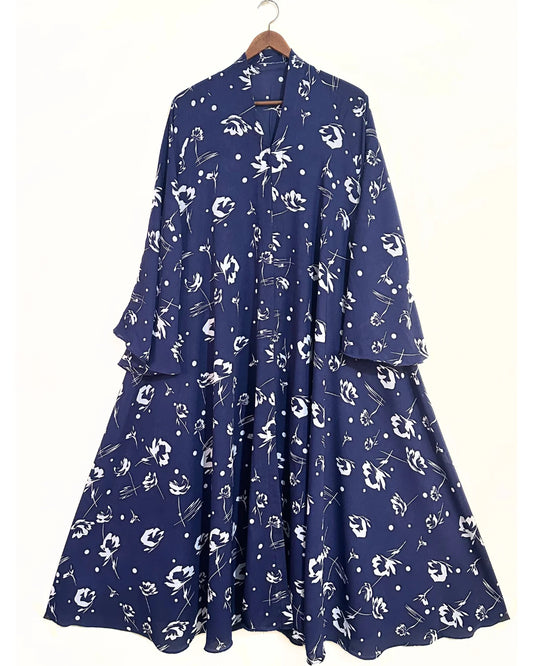 Blue Swirls  Front Open Long Flair Abaya