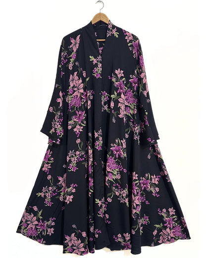Pink Blossom Front Open Long Flare Abaya