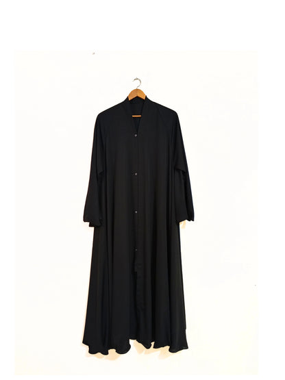 Black Front Open Long Flair Abaya