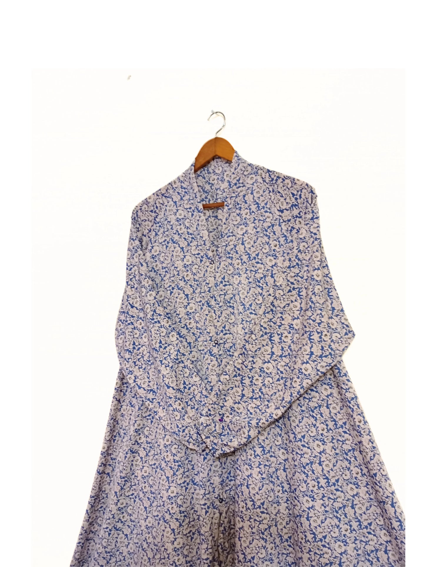 Azure Petals Front Open Long Flair Abaya