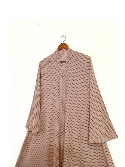 Peachy Pink Polka Dot Front Open Long Flair Abaya