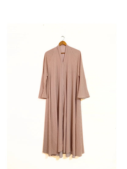 Peachy Pink Polka Dot Front Open Long Flair Abaya