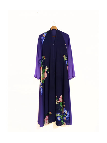 Royal Bloom Front Open Long Flair Abaya