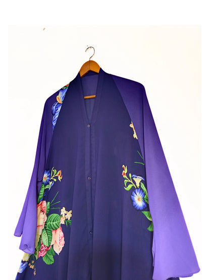 Royal Bloom Front Open Long Flair Abaya