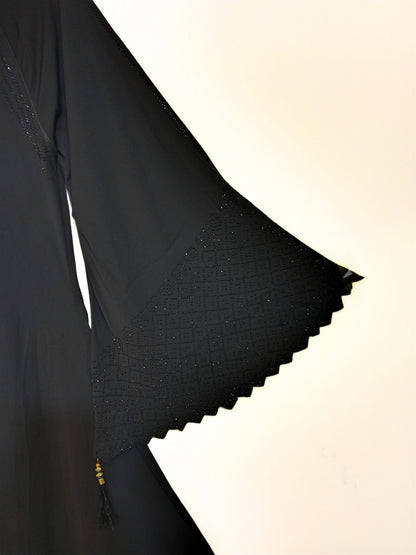 Black StoneWork Bell Sleeve Abaya with Stoller