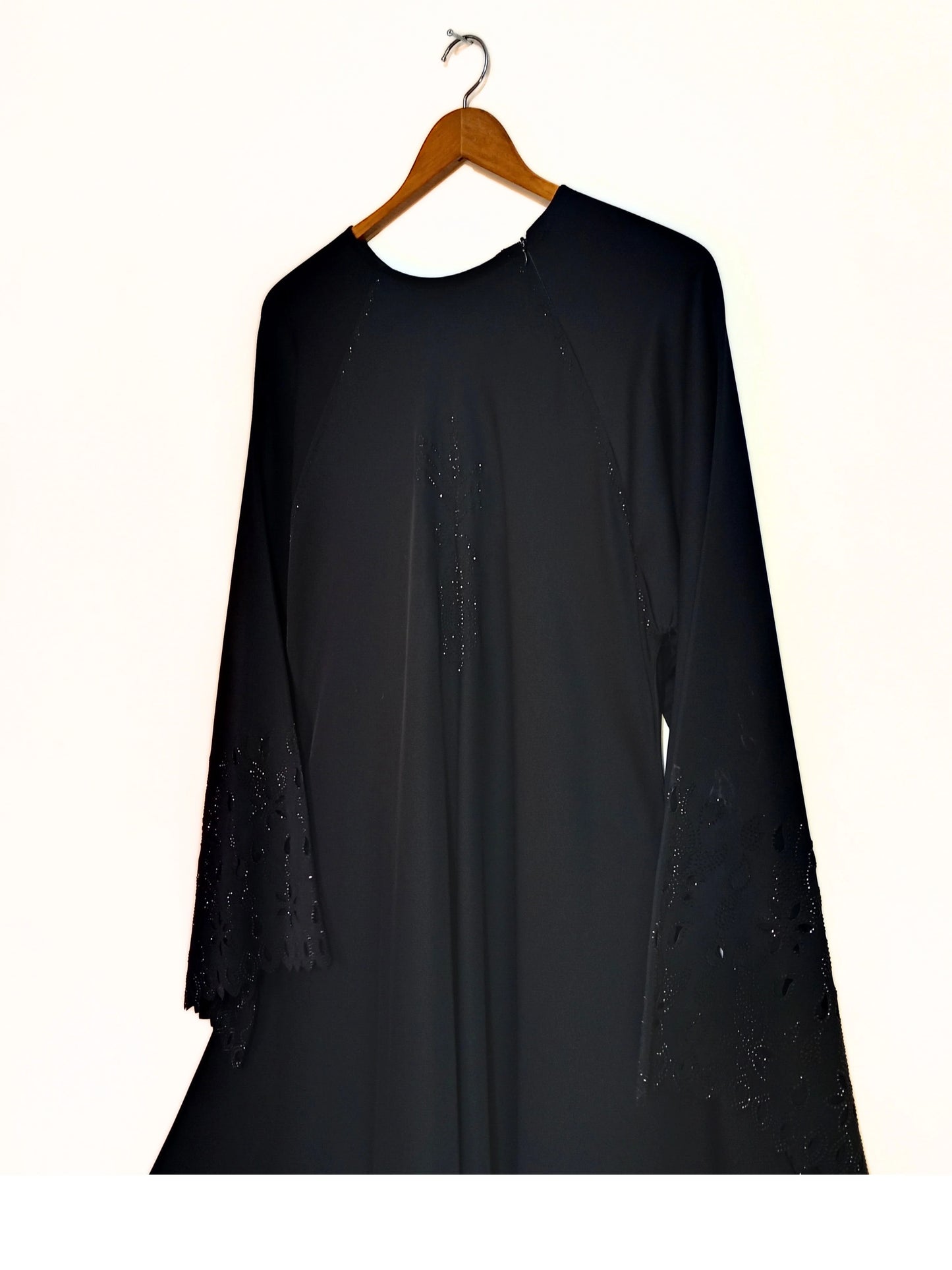 Black Nidha Abaya with Stonework And Cutwork Sleeves With Stoller