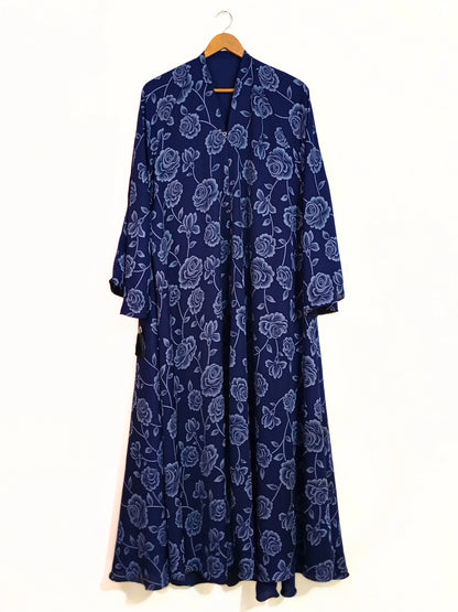 Ocean Flower Front Open Printed Nidha Abaya