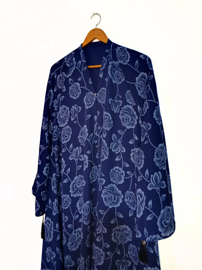 Ocean Flower Front Open Printed Nidha Abaya