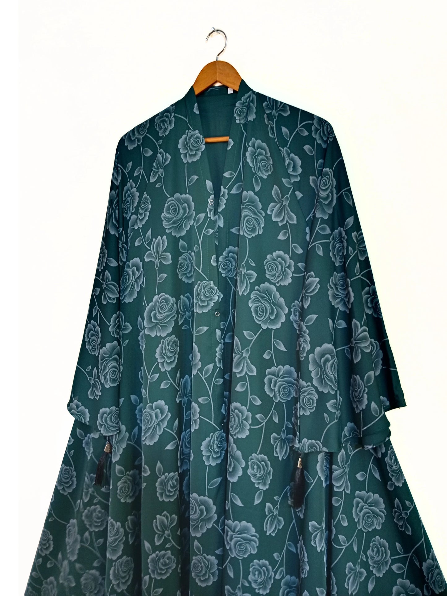 Emerald  Blossom Front Open Printed Nidha Abaya