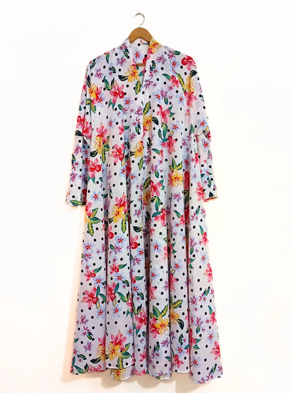 Tropical Polka Front Open Long Flair Abaya