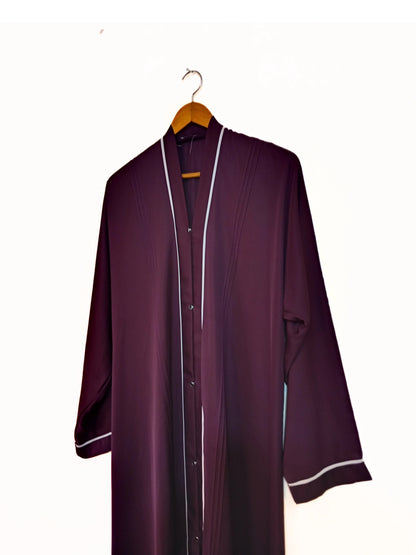 Maroon Nidha Abaya With White Lines