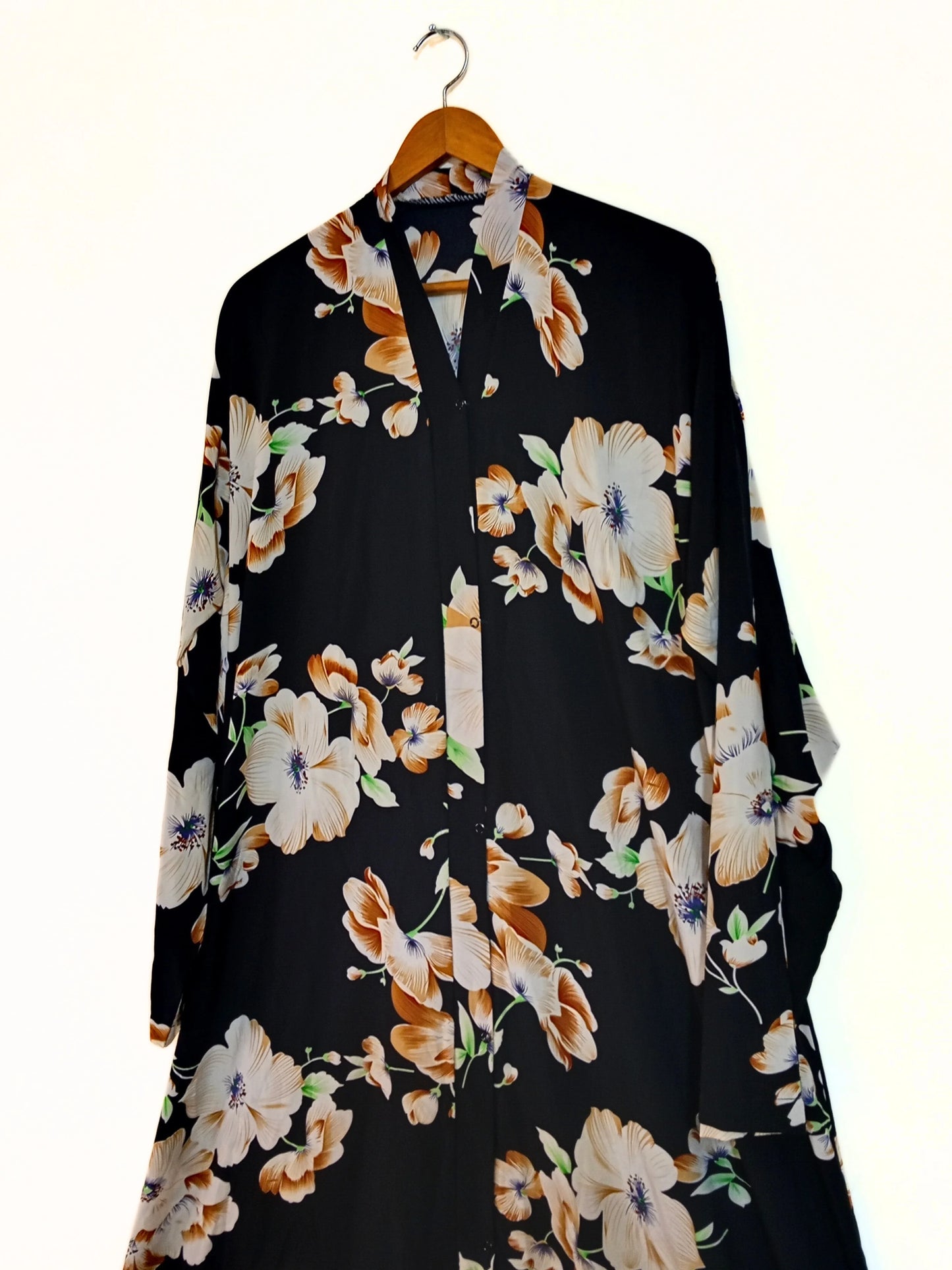 Amber Bloom Front Open Long Flair Abaya