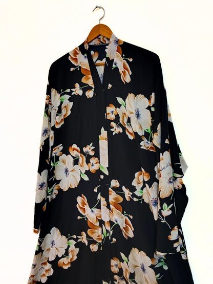 Amber Bloom Front Open Long Flair Abaya
