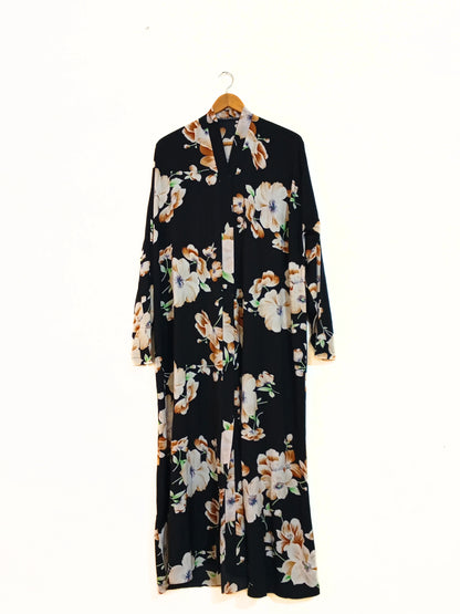 Amber Bloom Front Open Long Flair Abaya
