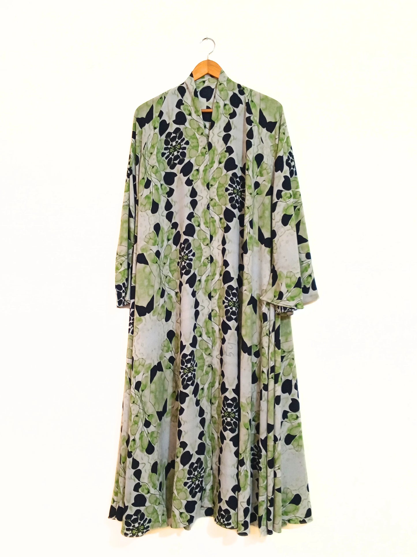 Green Dusk Front Open Long Flair Abaya
