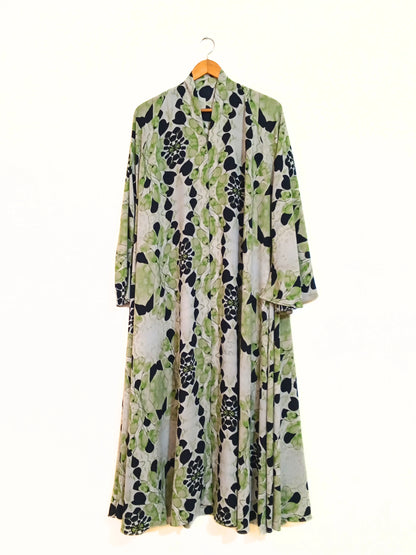 Green Dusk Front Open Long Flair Abaya
