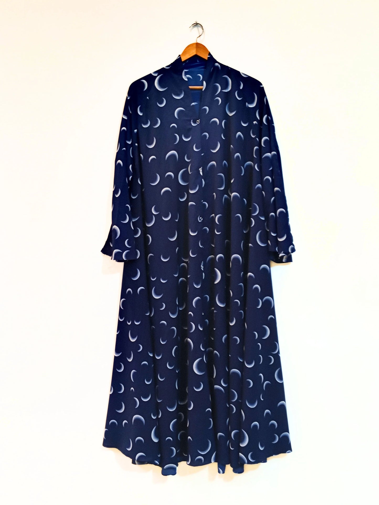 Blue Crescent Front Open Long Fair Abaya