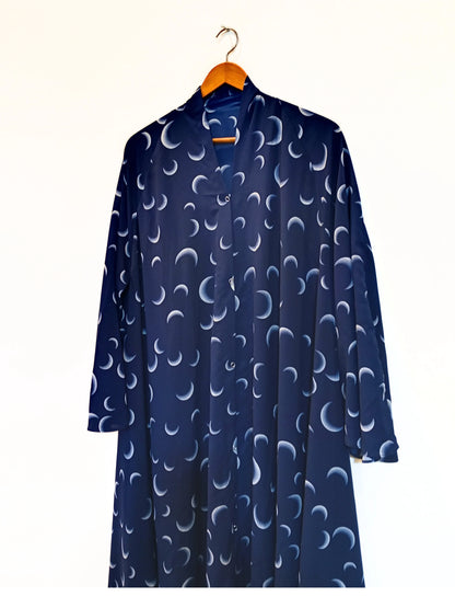 Blue Crescent Front Open Long Fair Abaya