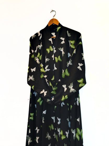 Emerald Flutter Front Open Long Flair Abaya