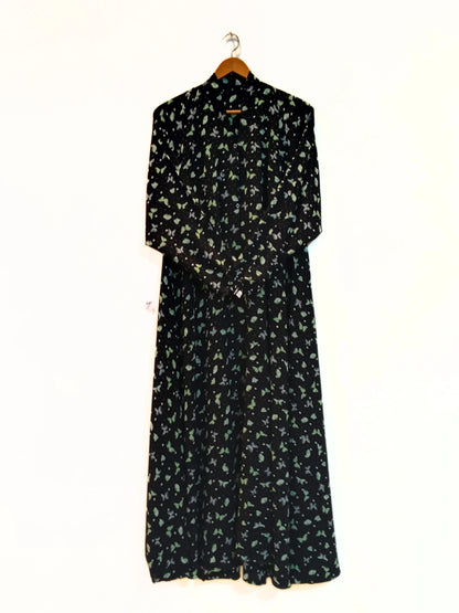 Midnight Butterfly Front Open Long Flair Abaya