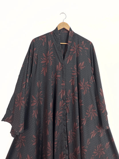 Red Petals Front Open Long Flare Abaya