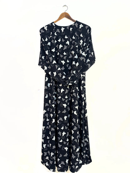 Black Butterfly Print Maxi Style Abaya