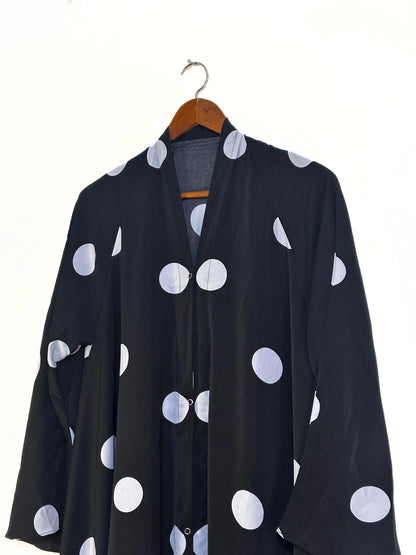 Crinkle Silk-Summer Black Long Flair Abaya with Polka Dots