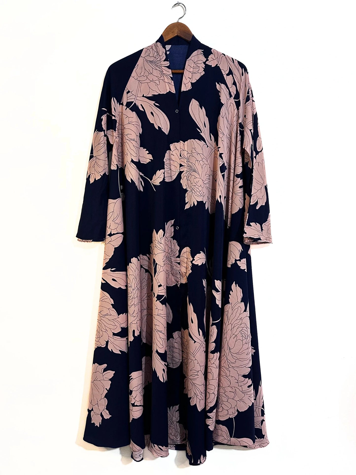 Floral Blush Front Open Long Flair Abaya