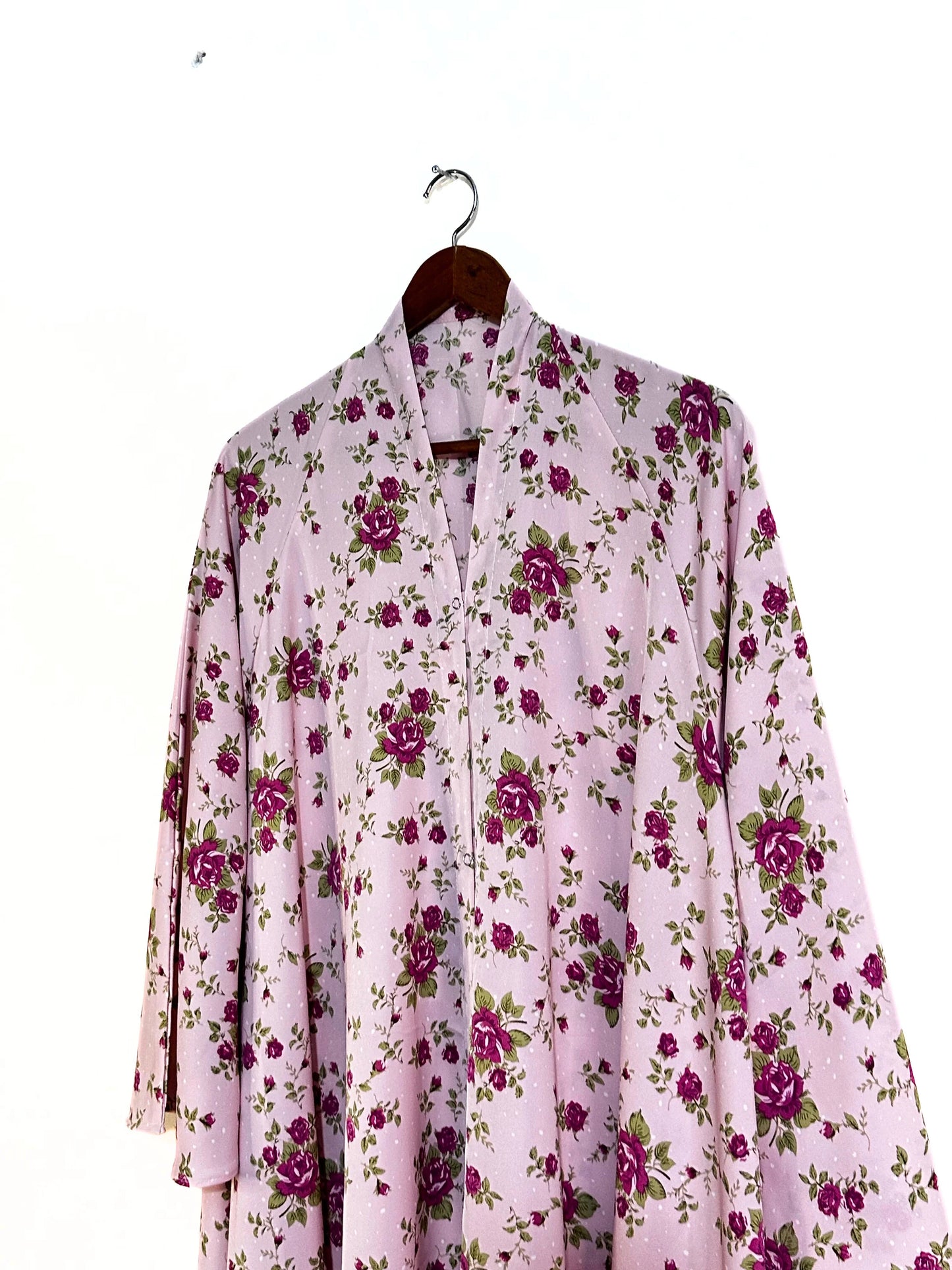 Pink Rose Front Open Long Flair Abaya