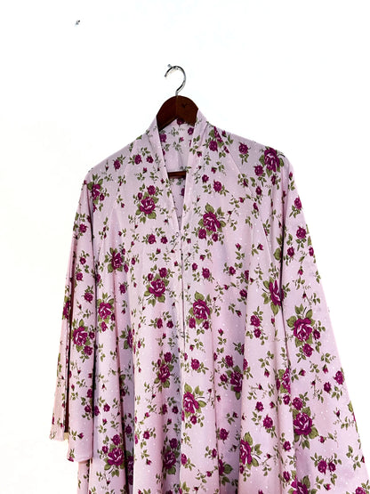 Pink Rose Front Open Long Flair Abaya