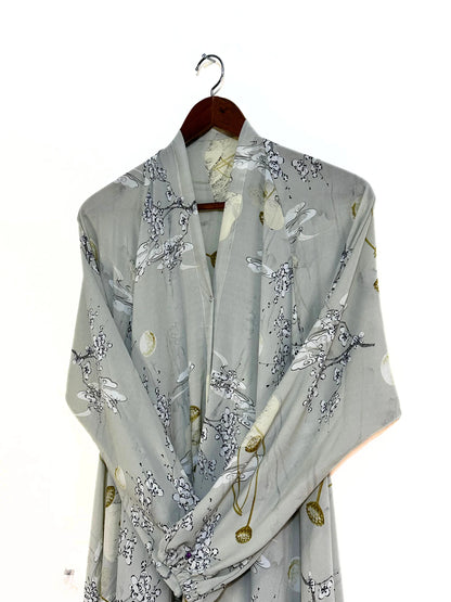 Silver Bloom Front Open Long Flare Abaya