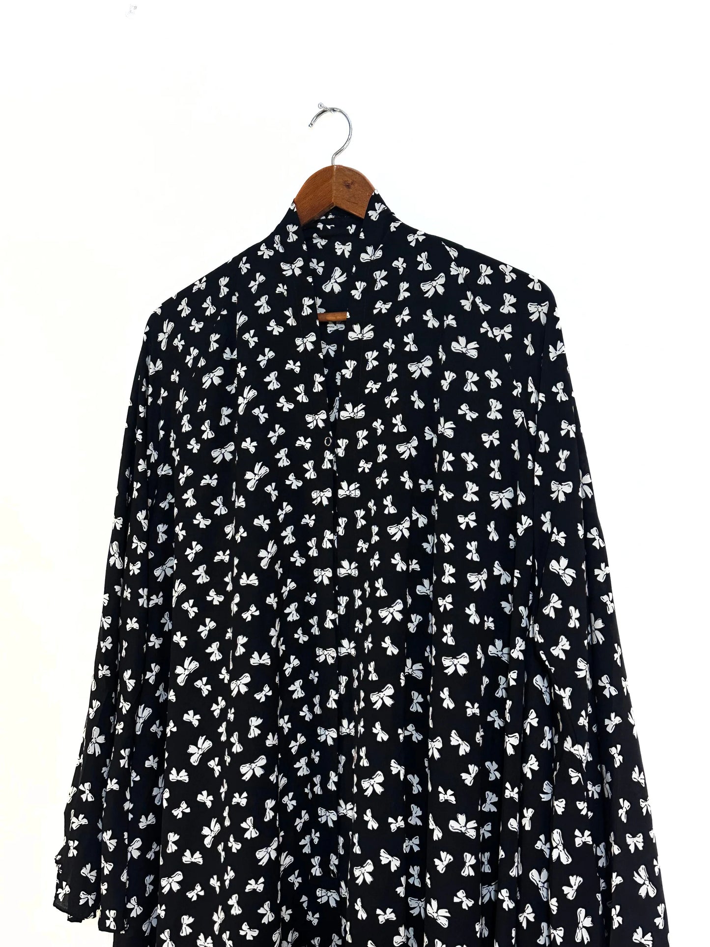 White Bows Front Open Long Flair Abaya