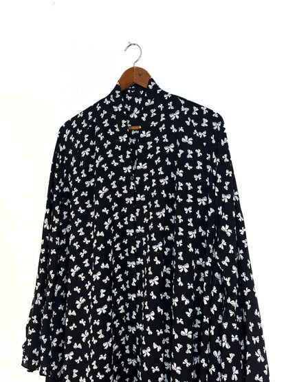 White Bows Front Open Long Flair Abaya