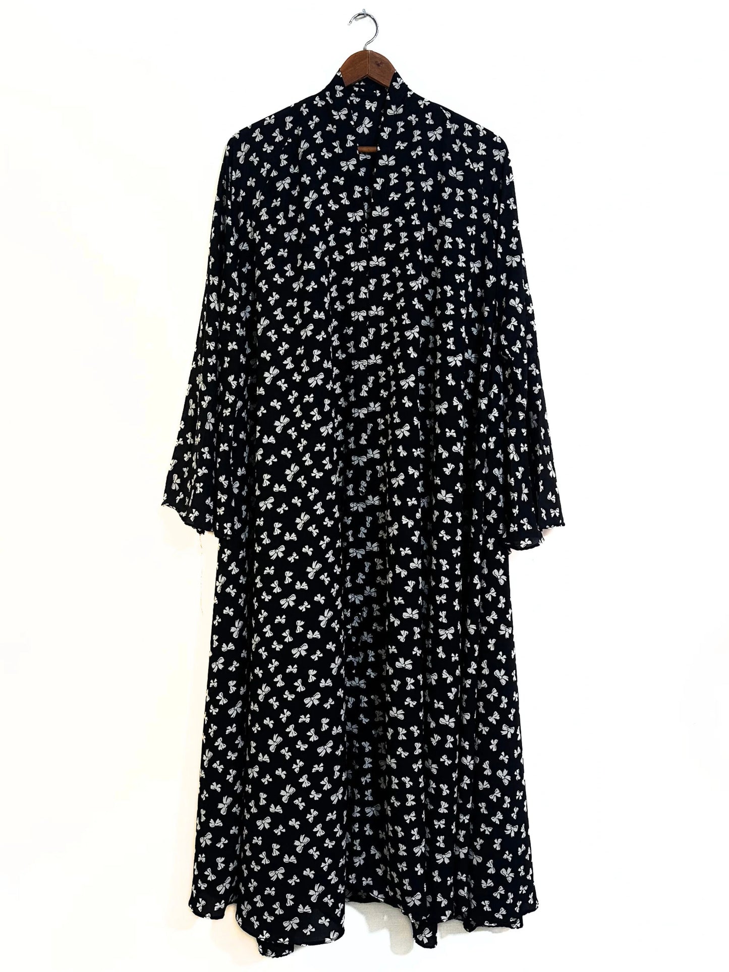 White Bows Front Open Long Flair Abaya